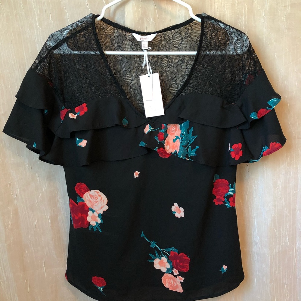 Black/Floral Ruffle Blouse - Picture 2 of 3